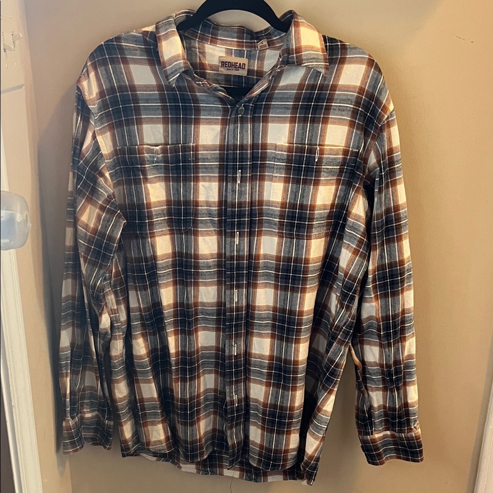 RedHead Men's Casual Plaid Shirt - Brown and Cream